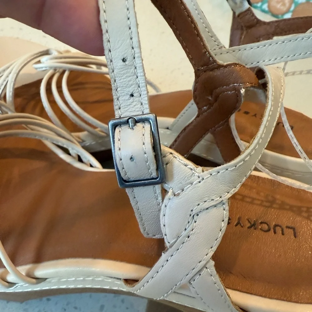 Lucky Brand Ismene  Buckle Strappy Open Toe Platform Sandals Block Heel Size 10